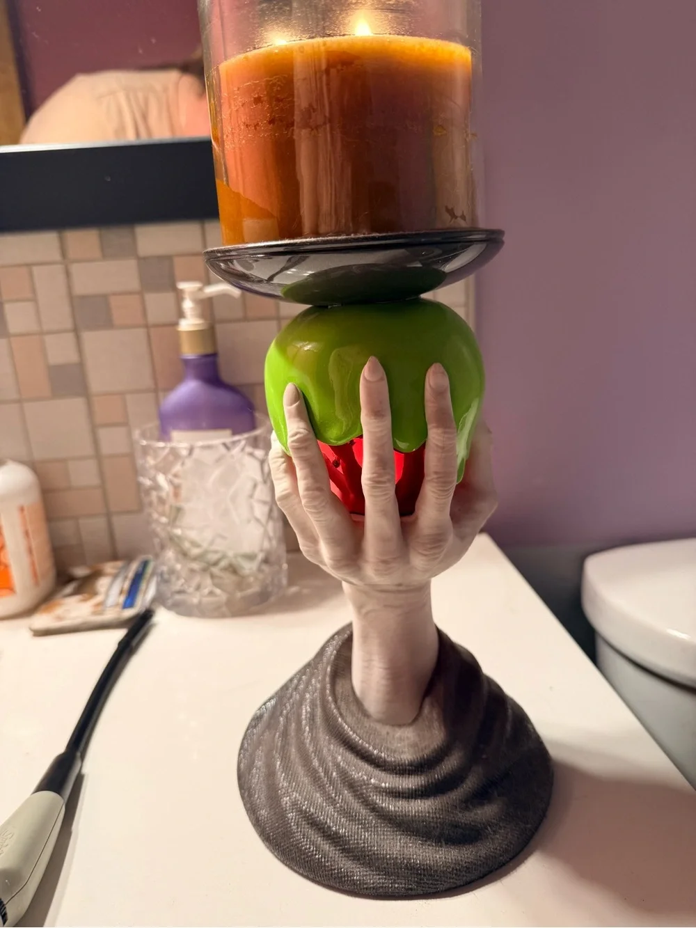 Green and Red Skull Candle Holder - Home Accents